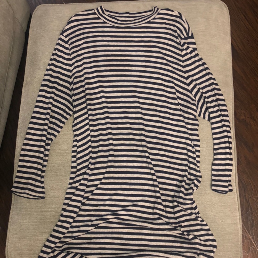 Chico’s navy and grey striped long sleeve top